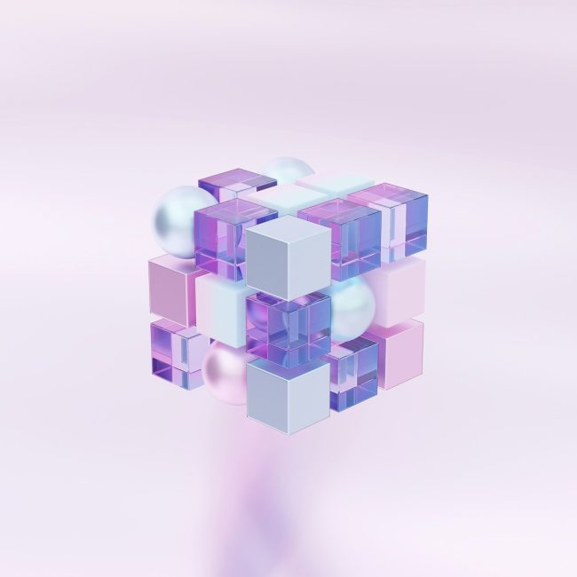 a stylized image of a cube with many smaller cubes